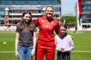 Lancashire Thunder captain, Ellie Threlkeld is interviewed by young cricketers, Melody and Grace Bowman