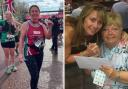 Gilly during the London Marathon and Gilly with her mum