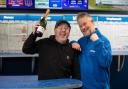 Steven Orford has won £29,000 on a  bet with Betfred. Pictured with Betfred store manager Tibor Thot
