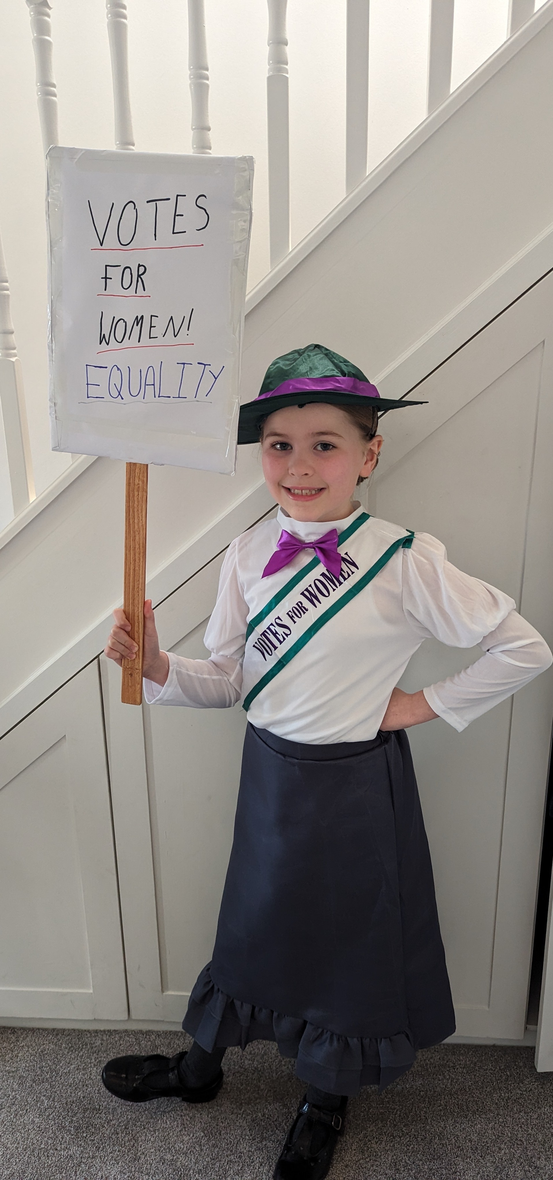 Nine-year-old Grace Leadbetter as Emmeline Pankhurst