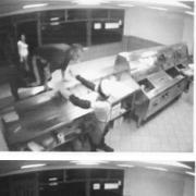 THE sequence of CCTV images show the offender hurdling (top) the counter before confronting the takeaway worker.