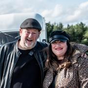 Johnny Vegas with Bev Dixon on the set of 'Carry on Glamping'