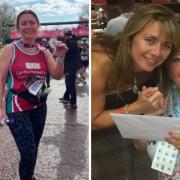 Gilly during the London Marathon and Gilly with her mum