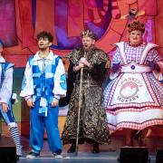 Stars of Aladdin on stage in St Helens