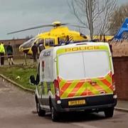 An air ambulance off Parr Stocks Road on Monday, February 5