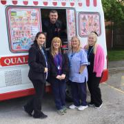 Jordan with staff at Peasley Cross Hospital