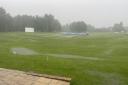 The scene at Rainford as their game with Colwyn Bay came to a premature end