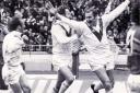 Bill Francis celebrates his try at Wembley in 1978