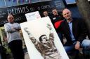 Nailed it: Dave Foster with his Steve Prescott artwork and supporters of the foundation
