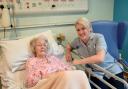 Patient Catherine at Newton Hospital with staff nurse Angela Melling