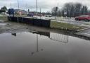 Flooding at the new entraance of The Bull and Dog carpark