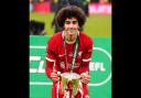 Jayden Danns with the trophy after winning the Carabao Cup final at Wembley Stadium