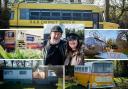 Johnny and Bev with the glamping vehicles