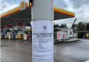 A planning notice outside the petrol station