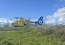 An air ambulance at the scene on Saturday