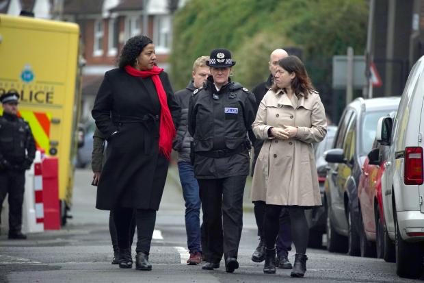 St Helens Star: Mayor of Liverpool, Jo Anderson, with investigating officers. Photo: PA