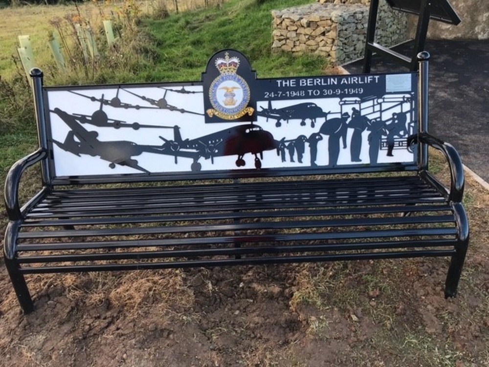 A commemorative bench at Airlift Hill commemorating RAF Burtonwoods role in the Berlin Airlift