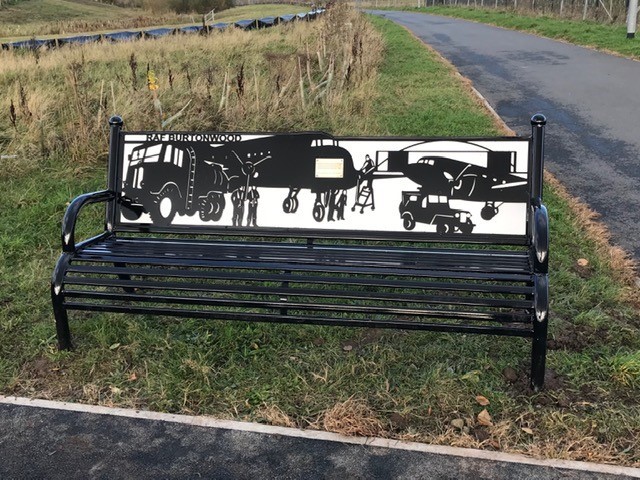 A commemorative bench at Airlift Hill commemorating RAF Burtonwood