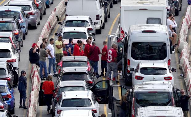 St Helens Star: Liverpool supporters heading for the Champions League final in Paris wait amongst freight and holiday traffic queues at the Port of Dover in Kent (Gareth Fuller/PA)