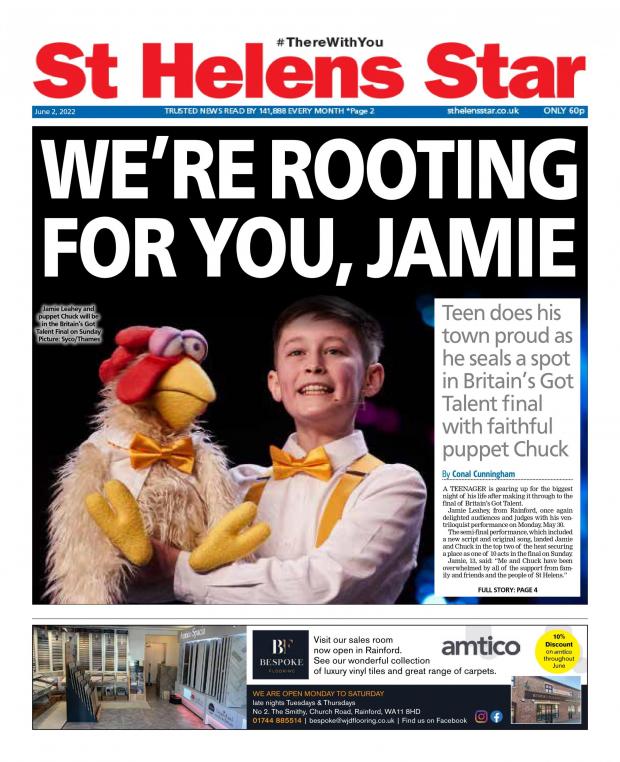 St Helens Star: Jamie on the Star's front page in the run up to the BGT final