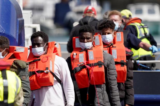 A group of people thought to be migrants are brought in to Dover, Kent, following a small boat incident in the Channe