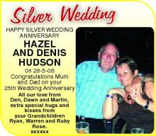 HAPPY SILVER WEDDING ANNIVERSARY HAZEL AND DENIS HUDSON