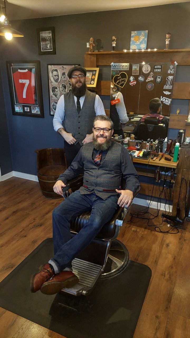 The Speakeasy Barbershop owner Simon Yates and fellow barber Jack