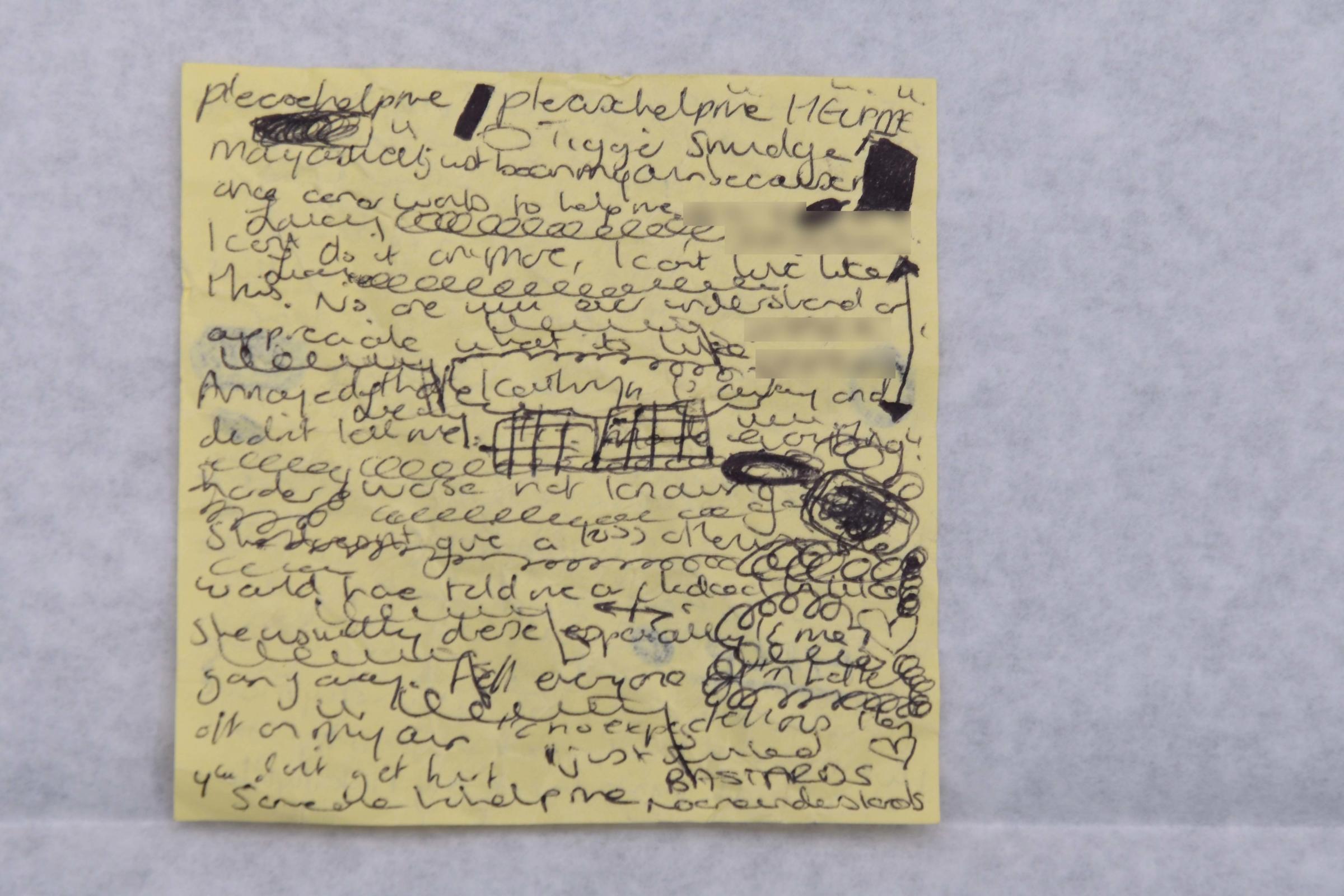 Handwritten messages uncovered at Lucy Letbys home in July 2018. Image: Cheshire Constabulary.