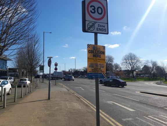 St Helens Star: A police appeal sign near the scene in the aftermath of the crash St Helens Star: A police appeal sign near the scene in the aftermath of the crash