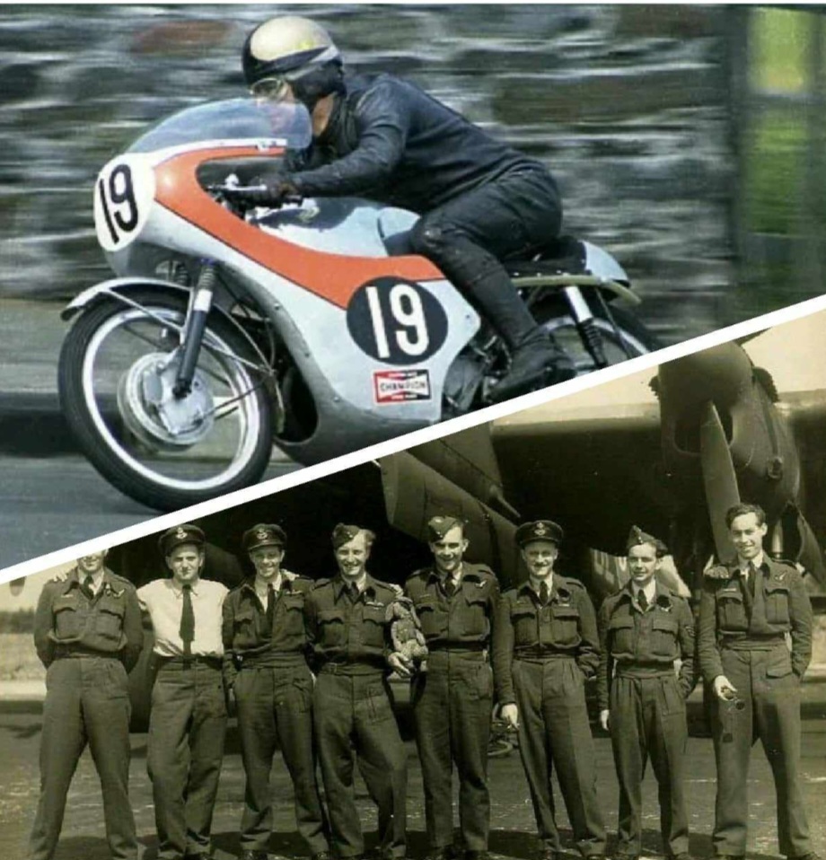 John Hudson aka The Count in action motor racing and in an RAF line-up (second left) 