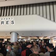 This was the chaotic scene at Manchester Airport on Sunday as passengers faced long queues
