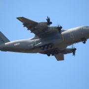 The large Airbus A400M was spotted flying low in the area