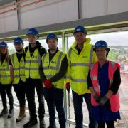 Jo Watts with the apprentices Josh Riley, Liam Hannon and Zane Brown alongside David Sumner, Glass Futures Capital Project Manager and Michelle Lewis Business and Growth Executive at Waterside Training.