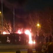 Flames seen during the disturbance in Knowsley in February
