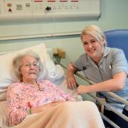 Patient Catherine at Newton Hospital with staff nurse Angela Melling