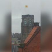 The Lancashire flag flying over St Helens town hall