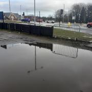 Flooding at the new entraance of The Bull and Dog carpark
