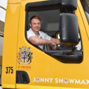 Jonny Lomax gets the behind the wheel of gritter Jonny Snowmax
