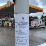 A planning notice outside the petrol station
