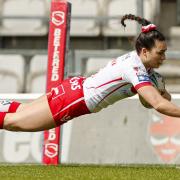 Leah Burke flies in for her second try of four