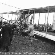 Colonel S.F. Cody after making an emergency	landing at	Eccleston	 Park in 1909