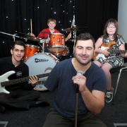 Let’s rock: Andy Reid, last year’s Pride of St Helens winner, helped launch the Young Musician of the Year Prize rocking with Dominic Randolfi (Jamm) Callum Duffey and Sarah Blondel 	Picture: Dave Gillespie