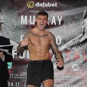 A determined glint in the eyes of Martin Murray to weigh in ahead of his  fight with Gabriel Rosado. Pic: Lawrence Lustig